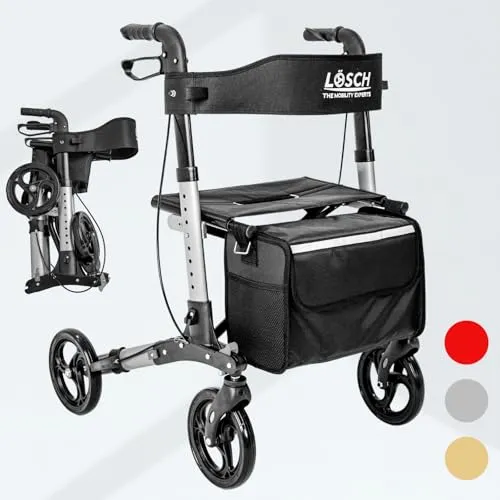 Lösch Reha Rollator „TABAS Mobility” - Faltbarer Indoor & Outdoor Rollator - Rollatoren: Leichter, faltbarer Rollator mit PU-Bereifung, Sitzoption und höhenverstellbaren Griffen für optimalen Komfort und Mobilität.