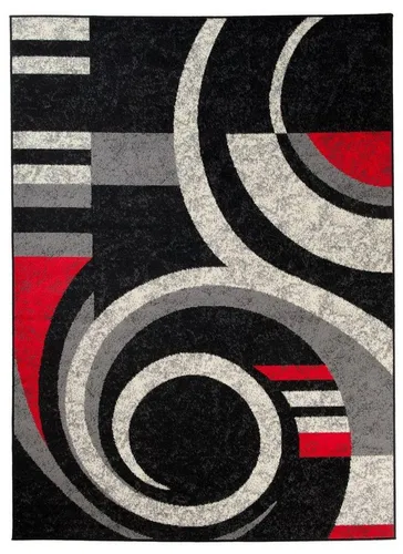 Mazovia Modern Teppich - Kurzflor Grau Rot 80 x 150 cm - Hochwertiger Kurzflor-Teppich für Wohnzimmer, Schlafzimmer und Esszimmer. Pflegeleicht und robust, ideal für moderne Wohnräume. ÖKO-TEX zertifiziert für geprüfte Qualität.