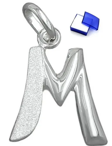 Kettenanhänger Silberanhänger Buchstabe M 925 Silber - Unisex Anhänger für Halskette aus 925 Silber, glänzend-matt, in kompakter Größe von 15 x 13 mm, inklusive eleganter Schmuckbox – das perfekte Geschenk für jeden Anlass.