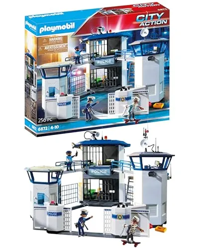 PLAYMOBIL Polizei-Kommandozentrale mit Gefängnis 6872 - Spannendes Spielset mit Fingerabdruckerfassung, ideal für kreative Kinder ab 4 Jahren