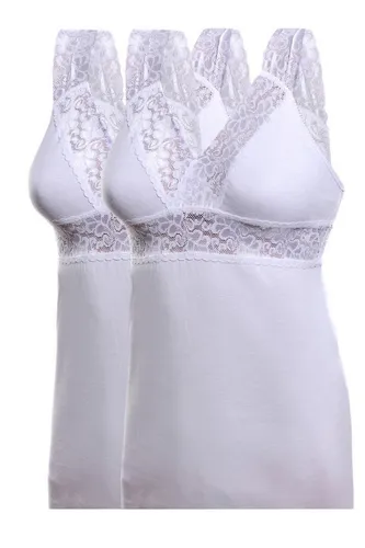 Toker Collection® Funktionsunterhemd Damen BH Hemd ohne Bügel mit weicher elastischer Spitze im 2er Pack (Packung, 2er Pack) aus reiner Baumwolle, mit elastischer Spitze