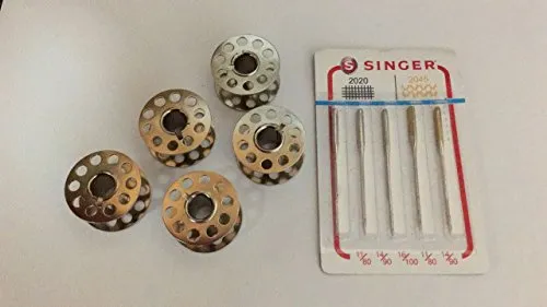 Original Singer Nähmaschinennadeln Sortiment + 5 Spulen aus Metall für Singer Nähmaschinen 1507, 8280