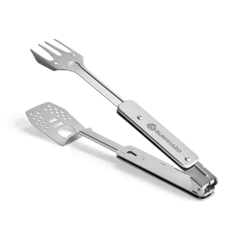 BURNHARD Grillbesteck-Set 4-in-1 Multitool - Grillbesteck für Camping-Fans: Das kompakte 4-in-1 Multitool vereint Grillzange, Grillgabel, Grillwender und Flaschenöffner – ideal für unterwegs und platzsparend!