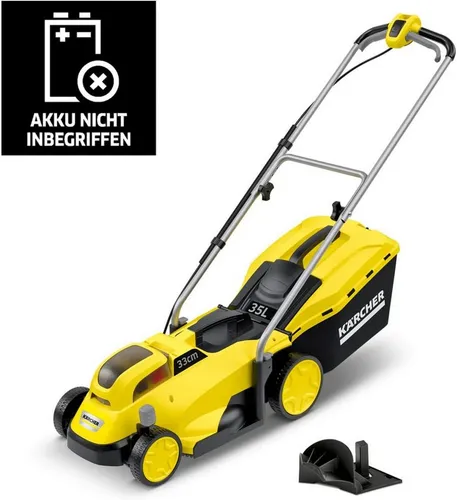 Kärcher Home & Garden Akku Rasenmäher 18V - Sichelmäher mit 2-in-1-Mähsystem: mähen oder mulchen – ideal für jede Rasenfläche. Das geschärfte Stahlmesser sorgt für saubere Schnitte, während der ergonomische Griff und die Füllstandsanzeige für Komfort und Benutzerfreundlichkeit sorgen.