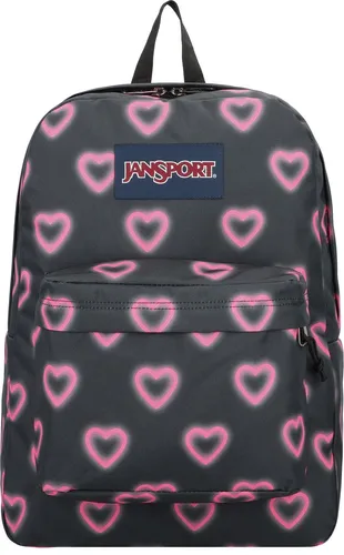 JanSport SUPERBREAK ONE Großer Rucksack - Happy Hearts Black, geräumig und langlebig aus 100% recyceltem Polyester, ideal für Schule und Freizeit