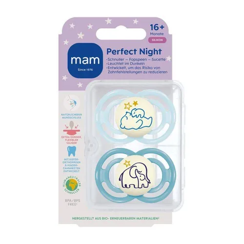 MAM Perfect Night Silikonschnuller 16+ Monate, blau