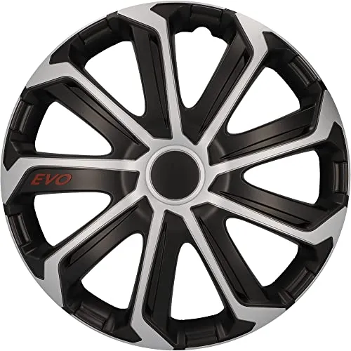 Cartrend Radzierblende EVO 40 cm (16 Zoll) - Hochwertige Radkappen in Schwarz/Silber, 4er Set für 16 Zoll Felgen, aus robustem Kunststoff für optimalen Schutz und stylisches Design.