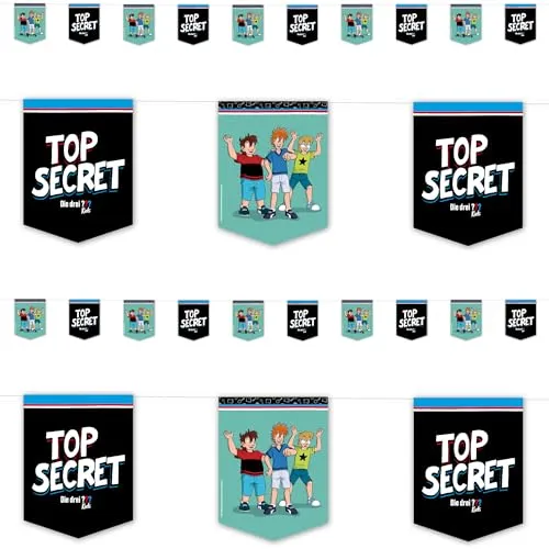 Wimpelkette * DIE DREI ??? Kids * als Deko für Kinderparty und Kindergeburtstag | aus Papier, 350cm lang, mit Befestigungsschnur | 3 Fragezeichen Girlande Partykette Kinder Detektive Party