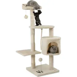 lionto Katzenkratzbaum mit 2 Plüschbällen, 112 cm - Aktivitätskratzbaum mit gemütlicher Höhle und Sisalseilen für optimale Krallenpflege. Ideal für Spiel und Entspannung deiner Katze, einfach im Aufbau und in 8 Farben erhältlich.