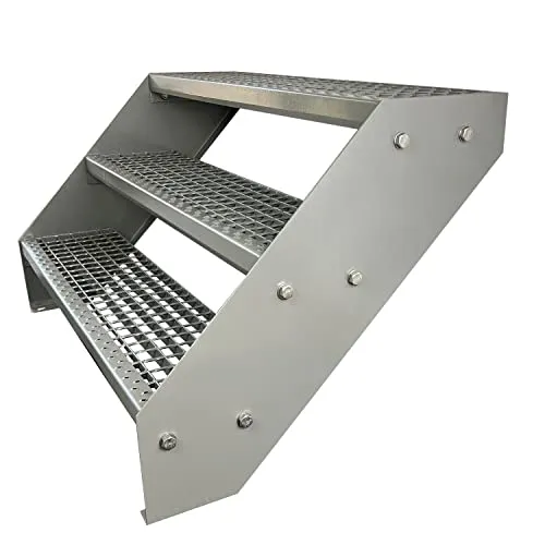 Kaminbau Mierzwa Außentreppe Premium Treppe Komplett Silber - Verstellbare Höhe bis 57 cm - Robuste Außentreppe aus feuerverzinktem Stahl, wetterfest und rutschfest. Ideal für Garten, Balkon oder Garage. Einfache Montage und individuelle Größenoptionen für Ihr Projekt.