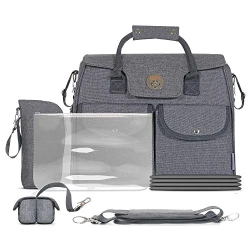 LCP Kids Wickeltasche 5er Set Wickelauflage Schnullerbag Kinderwagen-Haltung,Grau