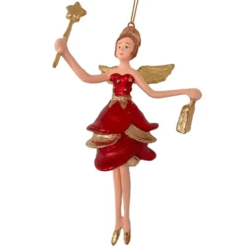 Engel Weihnachten Baumschmuck Figur Deko Hänger Christbaumschmuck Ornament 15 cm (rot mit Tasche und Stern)