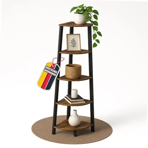 Eckregal VINTAGE Braun - Platzsparendes Standregal mit 3 Ablagen in modernem Vintage-Design, ideal für kleine Räume und vielseitig einsetzbar in Wohnzimmer, Flur oder Küche.