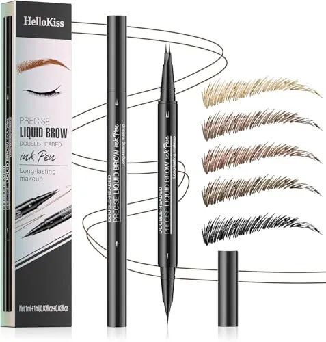 Microblading Augenbrauenstift Wasserfest, 2-in-1 Dual-Ended Eyebrow Pencil mit 2 Mikrogabelspitzen & präziser Pinselspitze, Wischfest, Langanhaltend, NatüRlicher, FlüSsiger Brow Pen (Schwarz Braun)