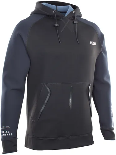 ION NEO Neopren Hoodie 2022 - Schwarz/Steel Blue, Größe S - Neopren Hoodie für Wassersport, bietet optimalen Schutz, maximale Flexibilität und integrierte Kapuze für Wärme. Perfekte Passform und schnelltrocknendes Material für unbeschwerten Wasserspaß.
