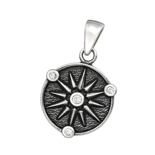Anhänger Sonne mit Kristall-Steinchen aus .925 Silber Unisex Damen Herren Amulet