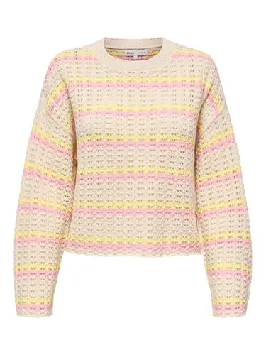 ONLY Pullover in Beige - L - Stylischer Beige Pullover mit Rundhals und geradem Schnitt. Perfekt für lässige Outfits und vielseitig kombinierbar.