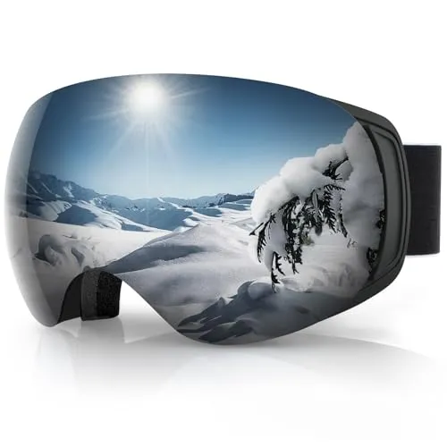 Findway Skibrille für Brillenträger Herren Damen,Snowboardbrille mit Magnetischen Wechselgläsern,Snowboard Brille Magnet Brillenträger Polarisierend OTG,Anti fog, Allwetter Verspiegelt Skibrille