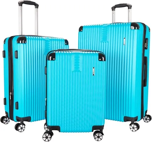 BRUBAKER Kofferset London – 3-teiliges Reisekoffer Set mit Handgepäck in Hellblau - Entdecke das BRUBAKER Kofferset London: 3 praktische Größen (M, L, XL) aus robustem ABS-Material mit integriertem Zahlenschloss und 360° Rollen für müheloses Reisen. Stilvoll und funktional für jede Reise!