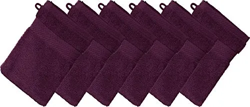 Erwin Müller Waschhandschuh Friedrichshafen 6er- Pack, 100% Baumwolle aubergine Größe 15x21 cm - Premium-Qualität, unvergleichlich saugfähig, hautsympathisch, formstabil (weitere Farben)