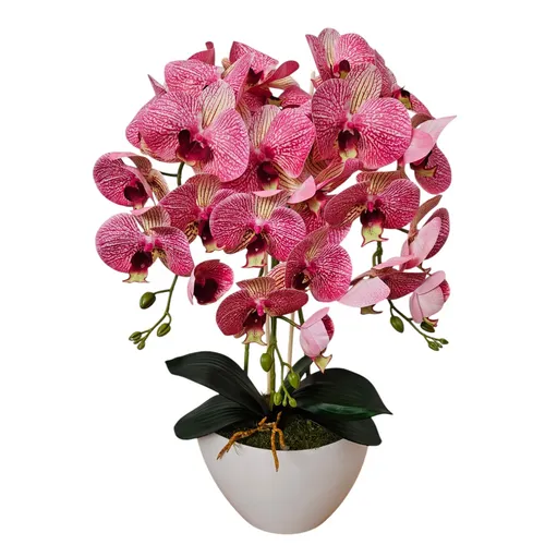 Künstliche Orchidee Kunstpflanze im Weißen Topf - Blumen & Künstliche Pflanzen: Elegante 3-stämmige Orchidee in strahlendem Weiß, pflegeleicht und ideal für jeden Wohnraum.