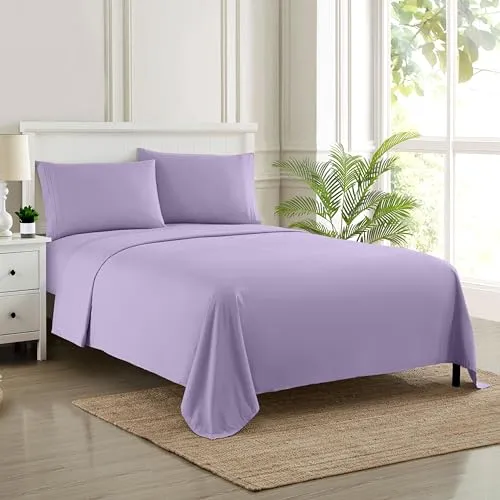 Produktbild Sweet Home Collection, Fadenzahl 2123, weiche ägyptische Qualität, gebürstete Mikrofaser Laken – Luxus-Bettwäsche-Set mit Bettlaken, Spannbettlaken, 2 Kissenbezügen, Lavendel, Full