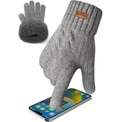 LuxusKollektion Strickhandschuhe Herren Thermo Fleece Touchscreen Hellgrau
