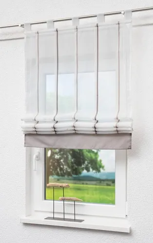 Raffrollo Raffgardine von Lysel - Tavira 80x140cm beige-braun, 100% Polyester und waschbar bei 30°C, inklusive Beschwerungsstange und Montageanleitung