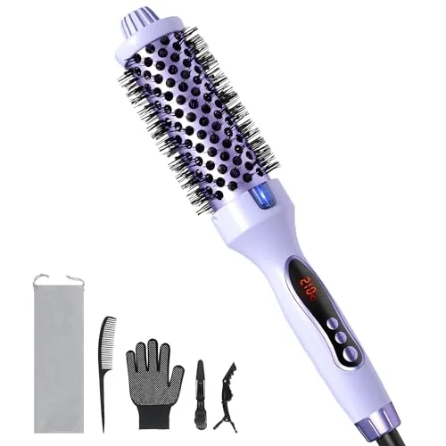 FELLAT Thermobürste, Thermal Brush Ionische Lockenbürste Erhitzt zur Erzeugung Natürlicher Locken, Haarglätter und Lockenwickler 2 in 1, Dual Spannung, 9 Temperaturstufen, Haar schonend