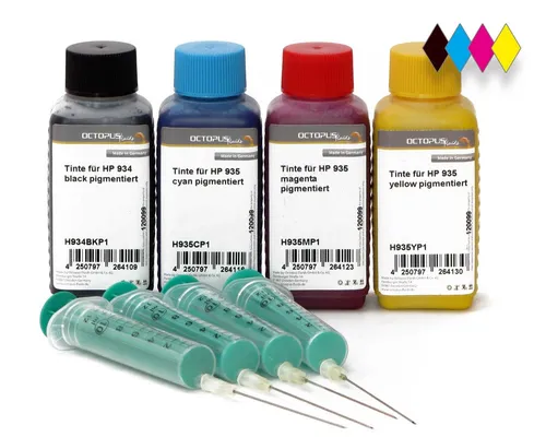 OCTOPUS Fluids Nachfülltinte Set comp. f. HP 934, 935 Druckerpatronen, vier Farben Nachfülltinte (für HP, Spar-Set, 4x 1000 ml)