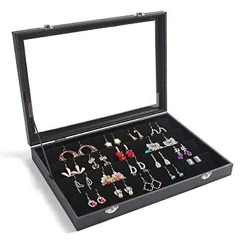 Sinoba Schmucklade Schmuckkasten Schaukasten Schmuckdisplay mit Glasdeckel (Ohrhänger und -stecker)