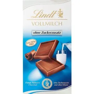 Lindt Tafelschokolade Vollmilch ohne Zuckerersatz, 100g - Schokoladenriegel mit 35% Kakaoanteil, ohne Zuckerzusatz und glutenfrei. Ideal für bewusste Genießer, die auf Süßstoffe setzen.