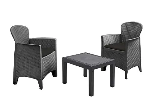 Spetebo Rattan Gartenmöbel Set anthrazit - 2 Sessel mit Polster + Gartentisch - Abdeckhauben für Möbelsets - Wetterfeste und stabile Verarbeitung, ideal für Garten, Terrasse oder Balkon. Inklusive wasserabweisenden Kissen für zusätzlichen Komfort.