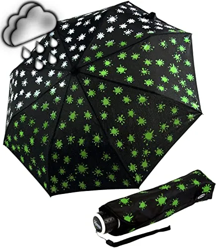 iX-brella Mini Ultra Light Wetprint - Farbwechsel bei Nässe - Paintdrops Neon Green