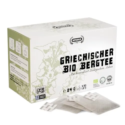 APSOGO Bio Griechischer Bergtee – Sideritis Tee aus Griechenland – 20 Teebeutel – Aromatisch & koffeinfrei