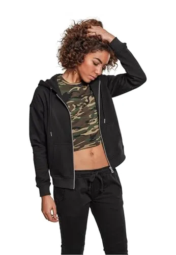 Urban Classics Damen Classic Zip Hoody Strickjacke, Schwarz (Black 00007), S EU - Strickjacke für Damen im Oversized Look, bequem und stylish mit durchgehendem Reißverschluss und Kapuze, perfekt für lässige Outfits.