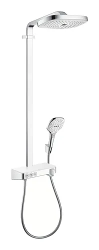 Hansgrohe Raindance Select E Showerpipe 300 - 3jet Duschsystem - Duschsysteme & -paneele mit ShowerTablet Select 300 für ein individuelles Duscherlebnis in elegantem Weiß/Chrom.