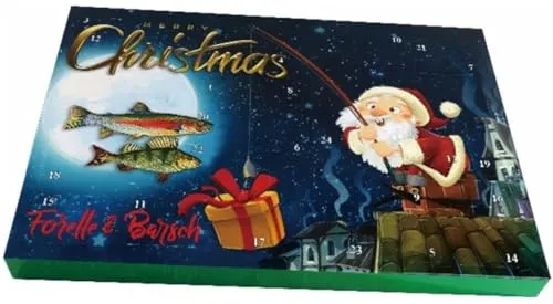 Paladin Adventskalender für Forelle & Barsch - Ein Muss für Angler - Dekorativer Adventskalender mit 24 Überraschungen für Forellen- und Barschangler. Enthält hochwertiges Angelzubehör und begeistert mit einem festlichen Weihnachtsmotiv.