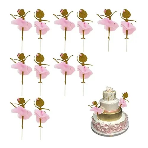Stück Glitter Ballerina Tanzen Mädchen Cupcake Toppers Ballerina Tanzen Kuchen Topper Glitter Rosa Ballett Cupcake Topper für Hochzeit Geburtstagsfeier 12
