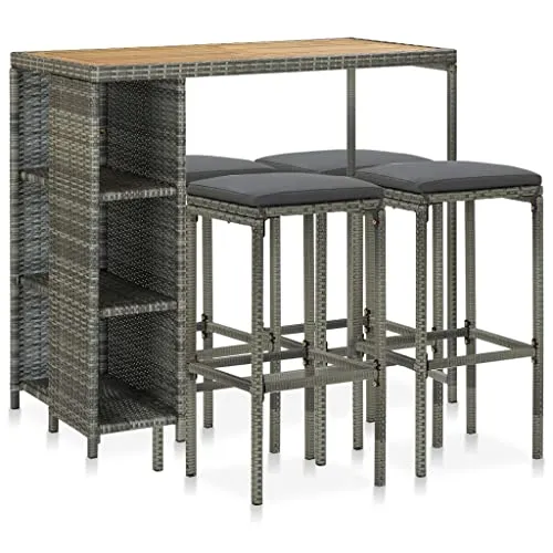 Produktbild vidaXL 5-tlg. Gartenbar-Set mit Kissen in Grau