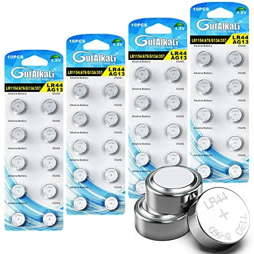 GutAlkaLi Stück AG13 LR44 1.5V Alkaline Knopfzelle Batterien Ohne Quecksilber (357/357A/L1154/A76/GPA76) (LR44-40er)