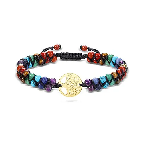 GEHECRST 7 Chakra Armband lebensbaum Edelstein Armbänder Natürliche Chakra Steine Yoga Armband Healing Reiki Energietherapie Glückbringen Edelstein für Damen Herren