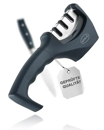 Rösle Messerschärfer - Messerschärfer mit 3-stufigem Schleifsystem für dauerhaft scharfe Kochmesser. Ergonomischer Griff, ideal für Ungeübte und für Rechts- und Linkshänder geeignet.