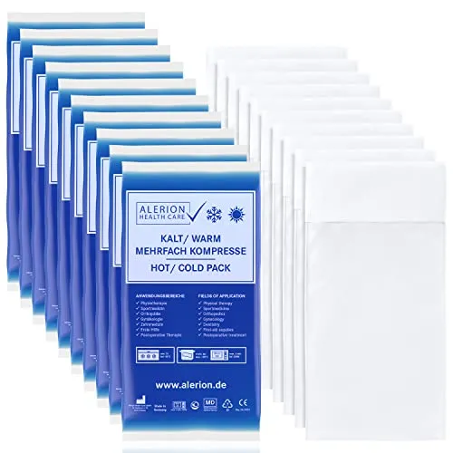 Alerion 10x Kalt Warm Kompresse 9x16 cm Set Angebot mit Vlieshülle Mehrfach Kompresse Wiederverwendbar Mikrowellen geeignet + 10 Vlieshüllen Coolpad Kühlpads