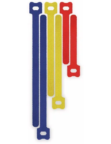 goobay Kabelmanagement Klettverschluss mit Schlaufe blau/gelb/rot (6 Stück)