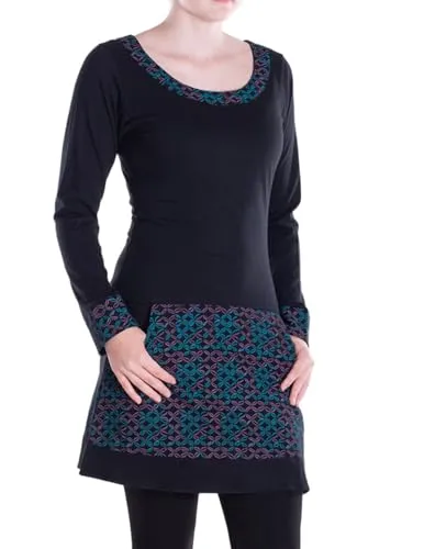 Vishes Langarmshirt-Kleid Retro schwarz-türkis 38 in türkis von Vishes