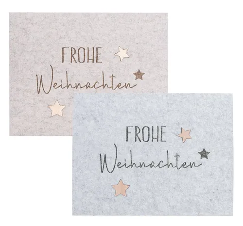 Levandeo® Platzset, 2er Set Platzset Frohe Weihnachten Filz Grau Beige Tischset XMAS