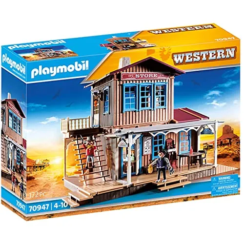 PLAYMOBIL 70947 Großer Westernladen mit Wohnung - Playmobil Set für die Themenwelt Western: Zweistöckiger Laden mit Wohnung, komplett möbliert und inklusive vieler Verkaufswaren - ideal für kreative Rollenspiele!