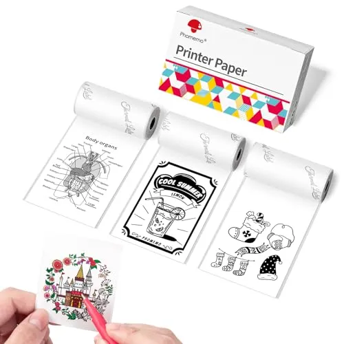 Phomemo Drucker Papier für M02Pro/M02/M02S/P2S/M03/M04S/M04AS Mini Thermodrucker, Thermo-Aufkleberpapier für Scrapbooking, Fotos, Notizen, Etiketten, 50mm x 3,5 m, 3 Rollen