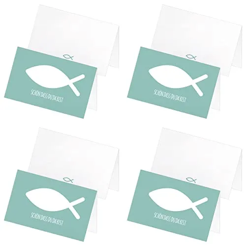 Produktbild itenga 96 x Tischkarten Platzkarten Namensschild Fisch Kommunion Taufe Konfirmation Jungen Mädchen (türkis)